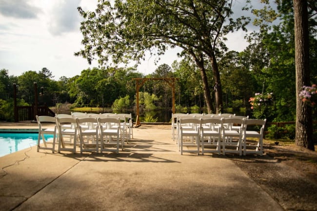 Wedding venue seating and floral arch