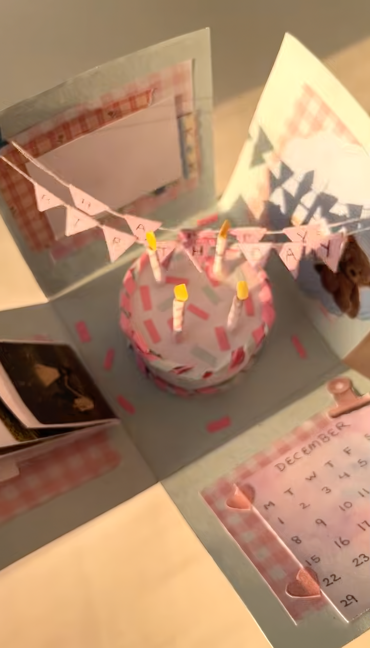 Handmade multi-layered photo explosion box opened flat