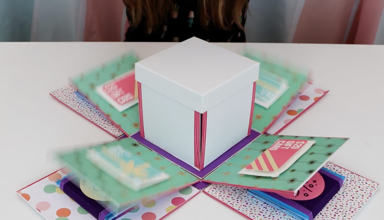 Exploding DIY nesting gift box opened flat