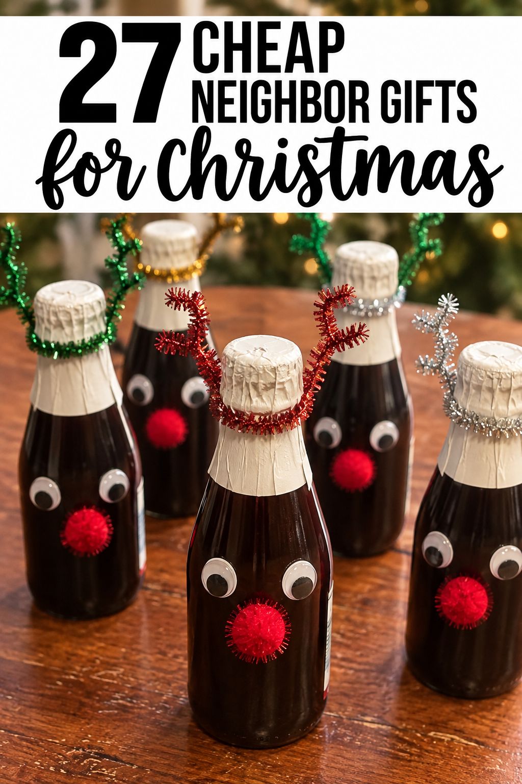 Sparkling cider bottle with a tag