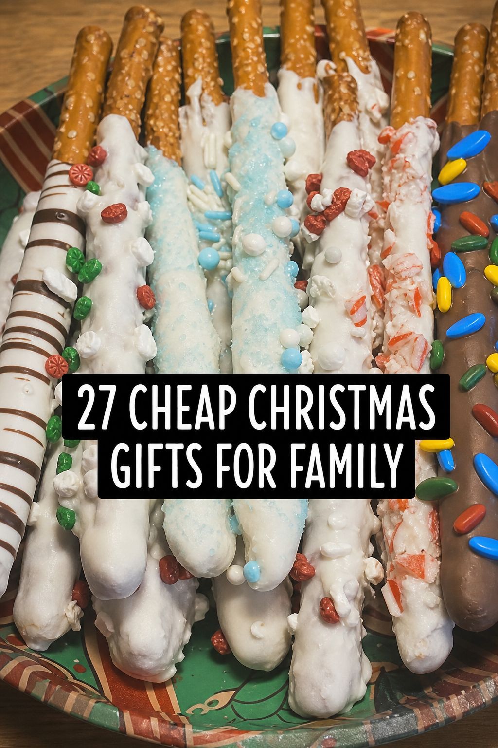 Chocolate-Dipped Pretzel Rods as a cheap Christmas gift for family