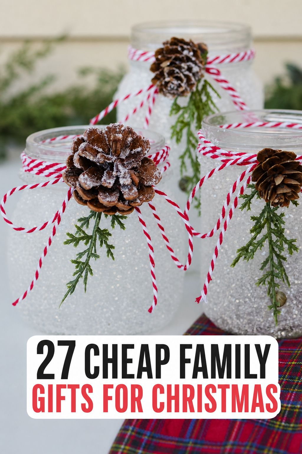 Snowy Mason Jar Luminaries as a cheap Christmas gift for family